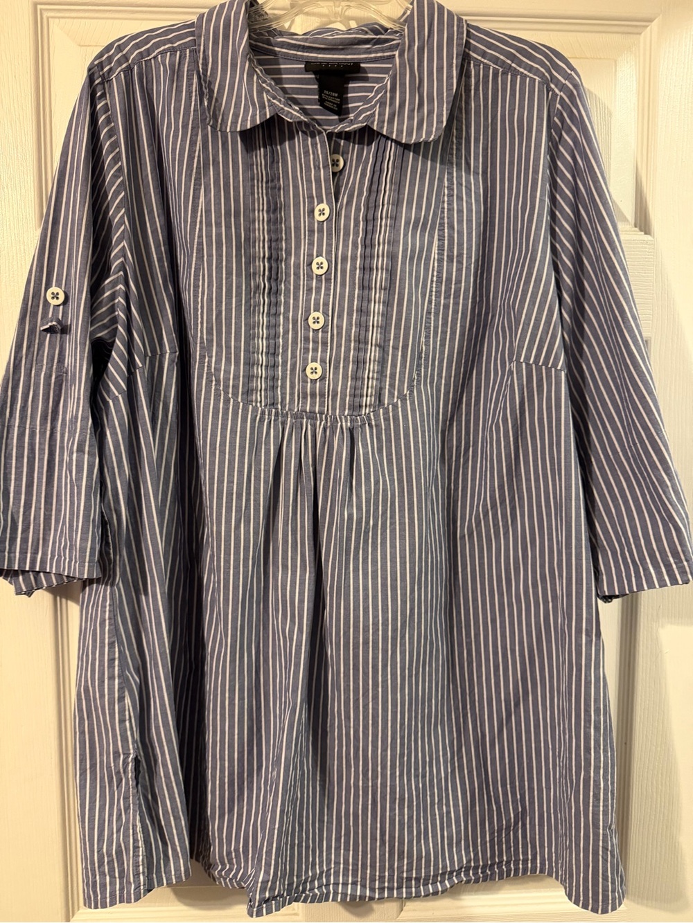 Lane Bryant Blue and White Striped Button-Front Top